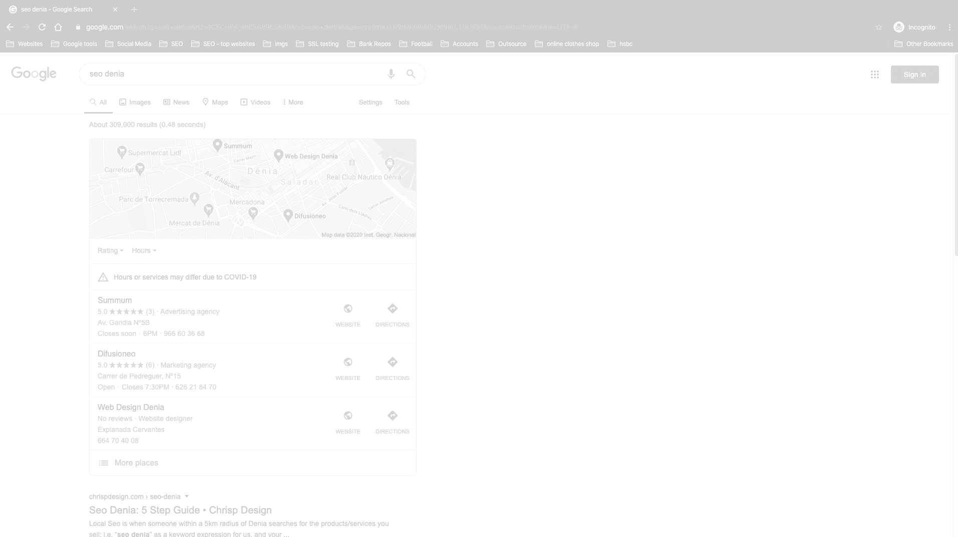 seo denia google snack pack